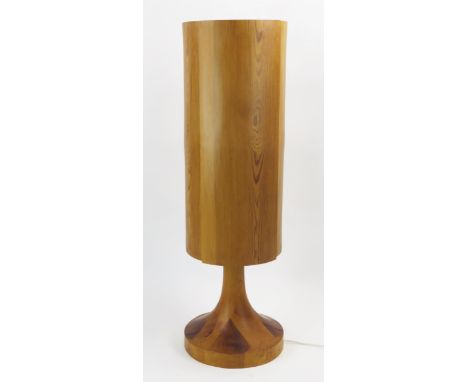 A Pols Potten designed turned wood table lamp with cylindrical wood shade, 94cm high