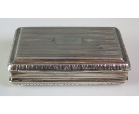 A George III silver snuff box, maker John Shaw, Birmingham, 1814, of rectangular outline with banded reeded decoration, havin