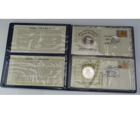 Great Britons Medallic First Day Covers _ a set of four silver stamp covers by John Pinches 