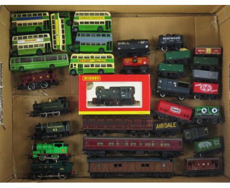 Collection OO Scale Railway and Buses including Hornby R2188 Class 06 Diesel Loco (boxed),  5 other loose locos, coaches, rol