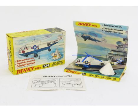 Dinky 724 Sea King Helicopter white/blue with Apollo Space Capsule - near mint on near mint pictorial stand in very good box 
