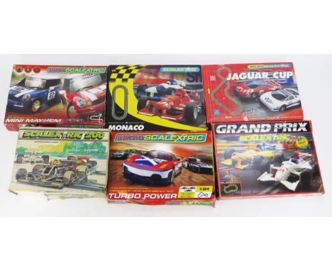 6 Scalextric &amp; Micro Scalextric Slot Car Sets including C653 Grand Prix Set, C1089 Monaco, C532, G1043 Turbo Power, G1003