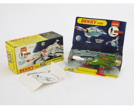 Dinky 351 UFO Interceptor from Gerry Anderson's UFO TV Programme, in metallic green, red legs, unpainted nose, gold rocket, o