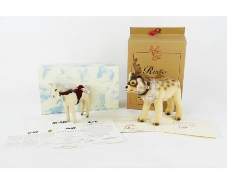 Steiff Christmas Animal White Tag Limited Edition Pair - (1) 2003 Reindeer, mohair with collar and bells, EAN 037788, 23cm, (
