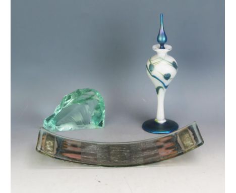 A Kosta Vicke Lindstrand paperweight of arched form decorated with polar bear and cub, signed. 12cm wide, an Okra glass scent