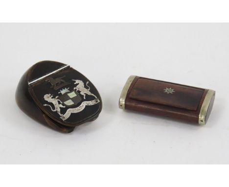 A 19th century Irish horseshoe and silver mounted snuff box, signed O'Kelly Fecit, Killarney Lakes. 8.5cm long, together with