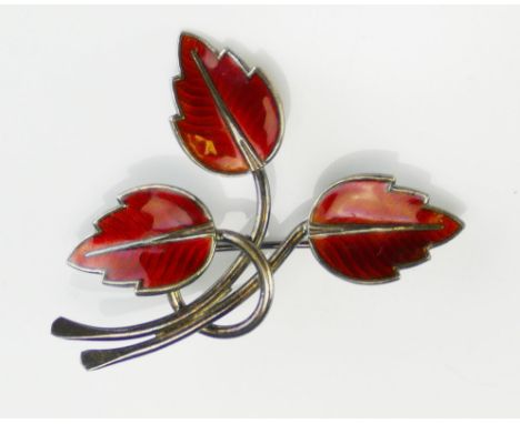 A Jemax Silver and Enamel Foliate Spray Brooch, 43.7mm long, 5.92g