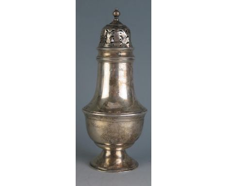 A George VI silver sugar caster, maker Adie Brothers Ltd, Birmingham, 1937, of baluster form with reeded girdle, on a spreadi