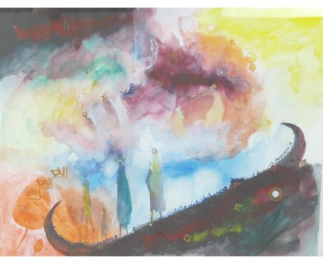 Abushariaa Ahmed 94 (Sudanese b. 1960), untitled abstract gouache, signed, mixed media on paper, 40x31cm, f&g.His semi-abstra