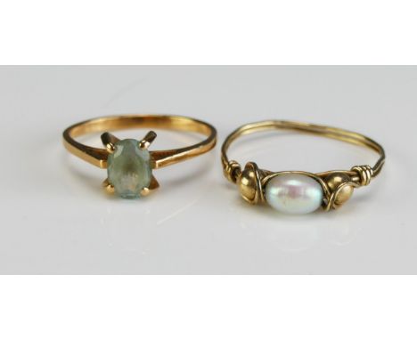 A Precious Yellow Metal Gem Set Ring (size I, 2g) and one other (size P, 1.07g)
