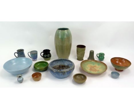 A Selection of Upchurch Studio Pottery including a large vase, 34cm