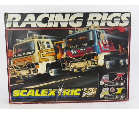 Scalextric C674 Racing Rigs Slot Car Set with x2 Leyland Roadtrains "Rebel Rig" and "Knight Raider" very rare set with a shor