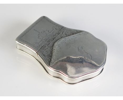 A 19th century silver combination snuff box vinaigrette, unmarked, initialled, with chased foliate decoration, 7.5cm wide, 65
