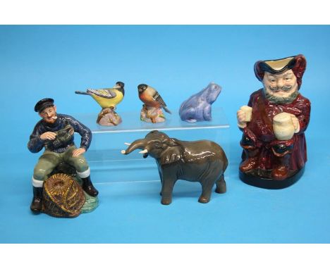 Royal Doulton 'Sir John Falstaff' tankard, a Royal Doulton figure 'The Lobster man' a Beswick elephant, two Royal Worcester b