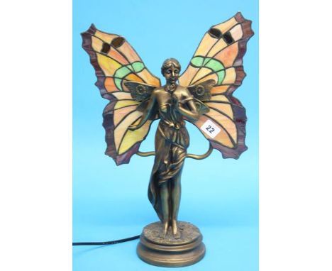 A Tiffany style table lamp of a winged angel, 44cm height