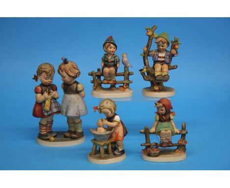 Five various Hummel figures to include 'Knitting Lesson'.