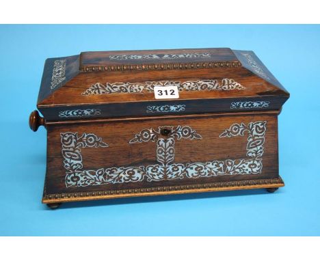 Mother of pearl inlaid rosewood tea caddy 