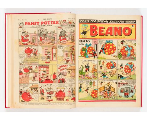 Beano (1953) 546-597 complete year in bound volume with first Minnie The Minx and Roger the Dodger. No. 568 Desperate Dan cov