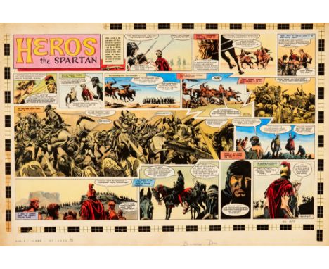 Heros the Spartan original double-page artwork (1965) painted and signed by Frank Bellamy for The Eagle Vol. 16: No 13. 'Afte