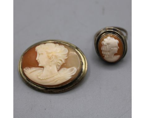 Muschelkamee Silberschmuck Ring Brosche 10,3 g