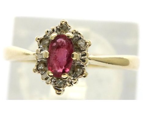 9ct gold ruby and diamond set ring, size N/O, 1.4g. P&amp;P Group 1 (£14+VAT for the first lot and £1+VAT for subsequent lots