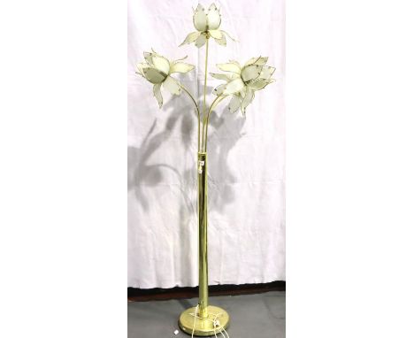Four light brass flower form standard lamp, H: 194 cm. Not available for in-house P&amp;P, contact Paul O'Hea at Mailboxes on