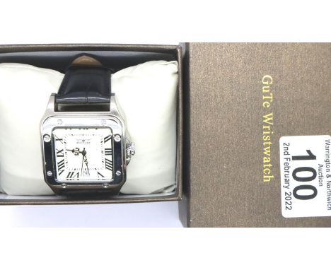 Jaragar; gents automatic square faced wristwatch with Roman Numerals and stainless steel bezel, working at lotting. P&amp;P G