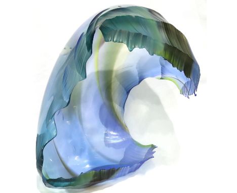 Graham Muir; a substantial art glass sculpture, Sargasso Stream Wave, bespoke made with printed photographs of the various st