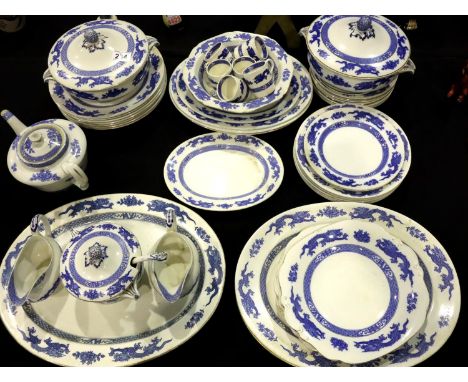 Cauldon tea and dinner service in the Dragons pattern, fifty pieces total, some crazing throughout and wear to gilt. Not avai
