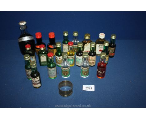 A collection of miniature drinks including Cornish Mead, Gin, Tia Maria, etc.,