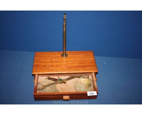 Wooden cased balancing scales.