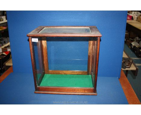 A free standing four sided scientific scales glass Case, with green felt lining. 17 1/2" tall.