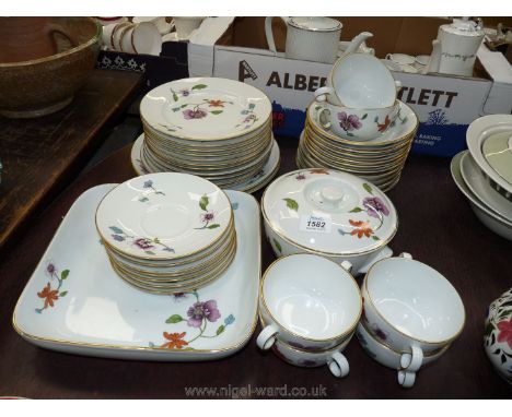 A Royal Worcester Astley part dinner set including large square serving dish, dinner plates, sweet plates, soup bowls and sau
