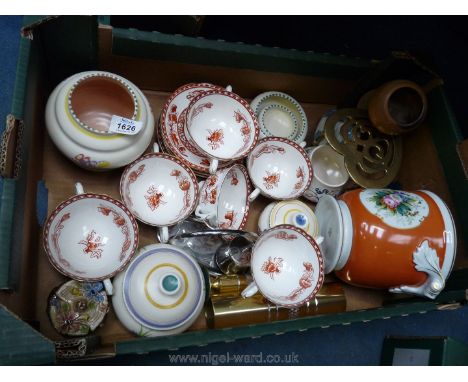 A quantity of ceramics including Vista Alegre jardiniere, Coalport soup coupes and saucers, and Poole pottery