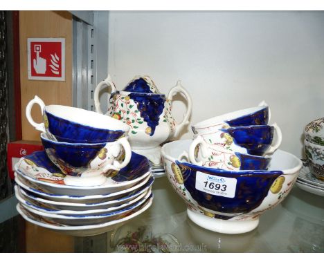 A Gaudy Welsh part Teaset including six cups, six saucers, cake plate, bread and butter plate, sucrier etc, some a/f.