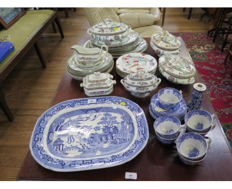 Coalport Indian Tree pattern part dinner service, Spode Italian pattern teawares, a Willow pattern meat plate and five Booths