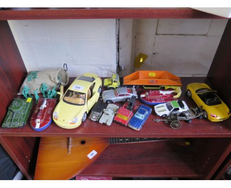 Burago 1/18 scale Porsche 911, Welly 1/24 scale Porsche Boxter, Dinky 651 Centurion Tank, Corgi 007 Aston Martin, others (14)