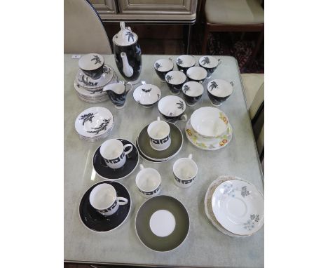 A Royal Albert Night &amp; Day part coffee service, including six cups, saucers and plates, Susie Cooper Keystone pattern par