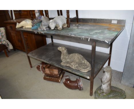 A stainless steel preperation bench/ work bench, width approx. 177cm, depth 80cm