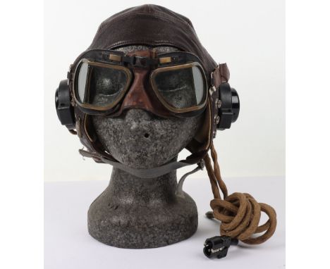 Royal Air Force C-Type Flying Helmet Set, being a fine condition 2nd pattern example with cloth strap fixing. Internally wire