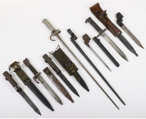 8x Military Bayonets, including French Lebel bayonet without scabbard, Russian Mosin Nagant socket bayonet,  British No4 Bayo
