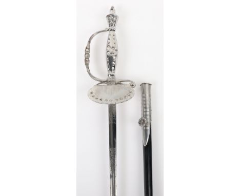 Good Cut and Polished Steel Court Sword, 20th century, hollow ground polished triangular-section blade etched with polearms, 