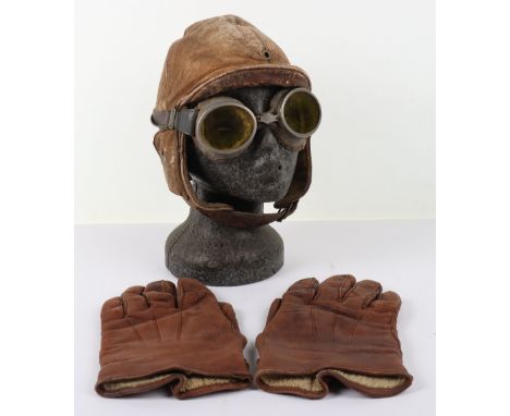 Royal Flying Corps Style Short Pattern Flying Helmet, constructed in light tan leather with blanket lining to the interior. A