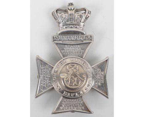 Victorian 60th Kings Royal Rifle Corps Officers Cross Belt Plate, die stamped white metal cross belt plate with crowned Malte