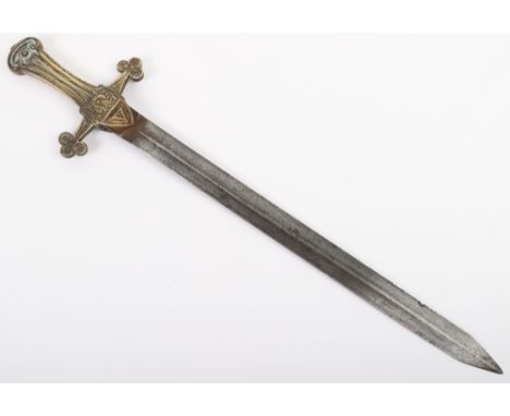 British Victorian Drummers Sword, brass hilted short sword with VR cipher to the cross guard. Stamped to side of the hilt “R.