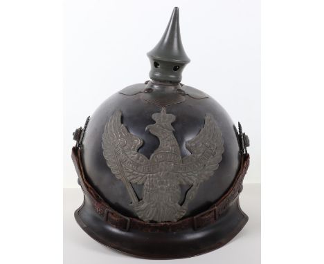 WW1 Prussian 1915 Jager Zu Pferde Enlisted Ranks Pickelhaube / Helmet, blued steel body helmet with the regulations field gre