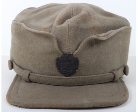 Scarce WW1 Czech Legion Peaked Cap, unusual felt cloth special pattern peaked cap with metal insignia of the Czech legion to 