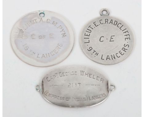 3x British Officers Identity Discs of Lancers Interest, consisting of a fine example made in sterling silver, engraved to the