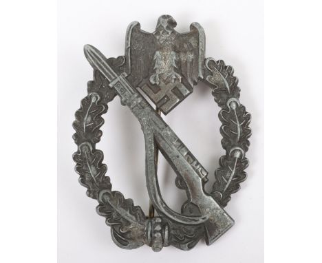 Scarce WW2 German Army / Waffen-SS Infantry Assault Badge in Silver by Franke &amp; Co Ludenscheid, mid war example complete 