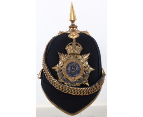 Post 1902 Bedfordshire Regiment Officers Home Service Pattern Helmet, good example of blue cloth body home service helmet wit